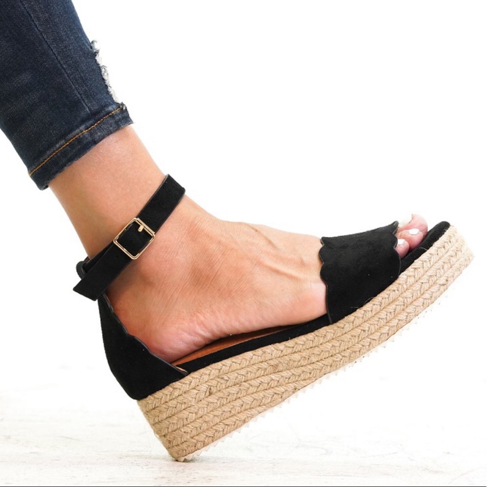 LAST SIZE 10 BLACK SUEDE ESPADRILLE WEDGE- Sandals - Picture 2 of 2